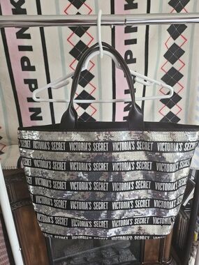 Victoria's Secret Black Sequin Logo Tote